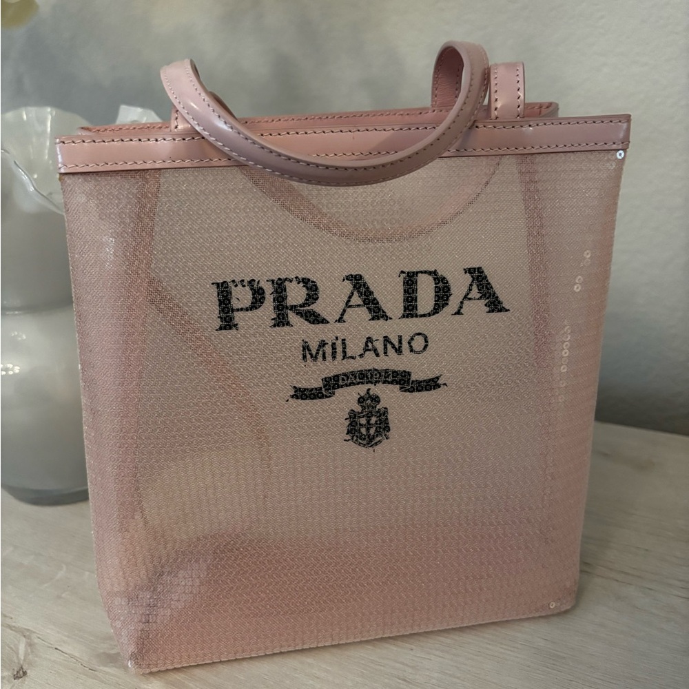 Prada Blush Pink Mesh Tote with Milano Logo